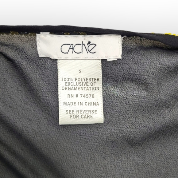 Cache Beaded Sheer Sleeveless Top Elastic Waist Black Small - Picture 5 of 5